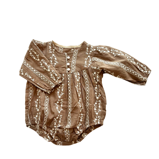 Brown embroidered romper